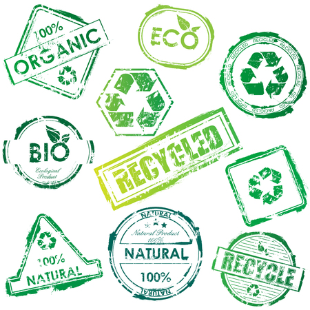 Set of green bio and eco stampsのイラスト素材