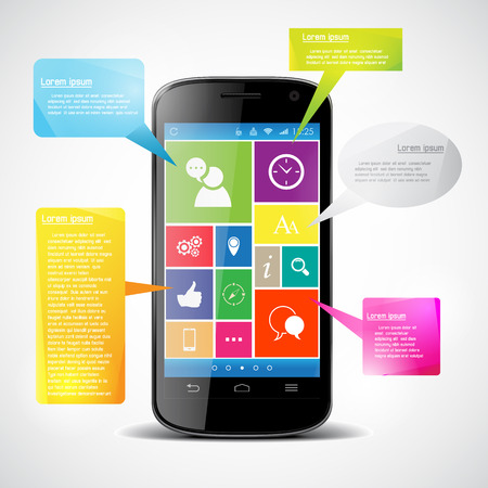 Touchscreen smartphone with colorful iconsのイラスト素材