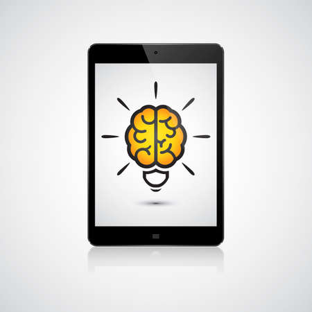 Brain light bulb on the tablet. Idea conceptのイラスト素材