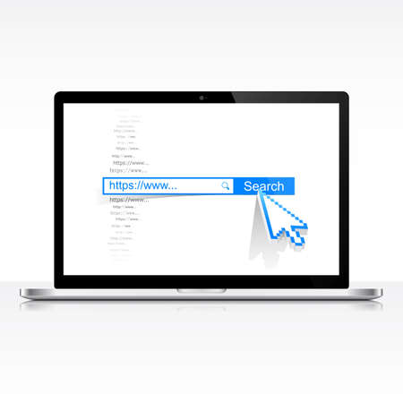 Internet search concept with search box and pixel arrow on laptop desktopのイラスト素材