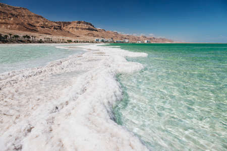 View of Dead Sea coastline. Ein Bokek Israel.の写真素材