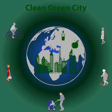 illustration of a concept green clean city, flat styleのイラスト素材
