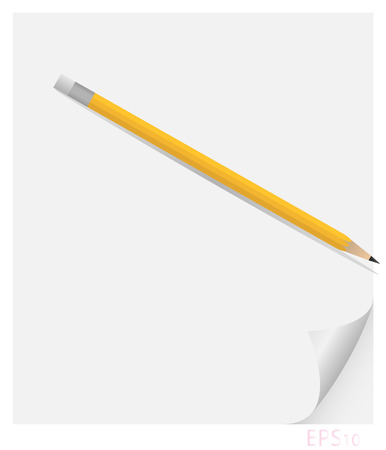 Vector illustration of a sheet of paper with curl on which lies a pencil cast shadowsのイラスト素材