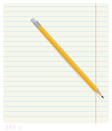 Vector illustration of a pencil lying on notebook sheet in line with the fieldsのイラスト素材