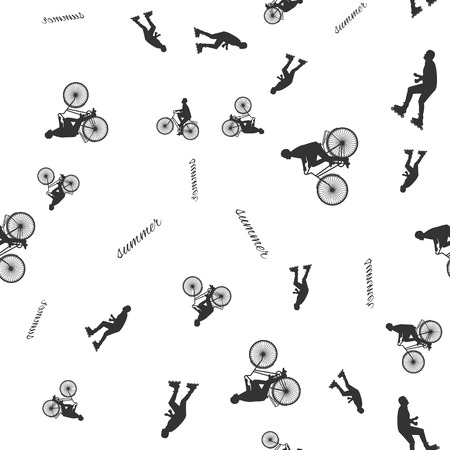 Vector illustration of a seamless pattern with the images of people active summer vacationers, flat style.のイラスト素材