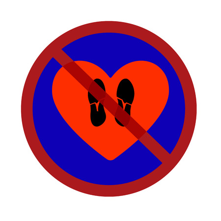 Vector illustration of a traffic sign prohibiting trample shoes heart flat style.のイラスト素材