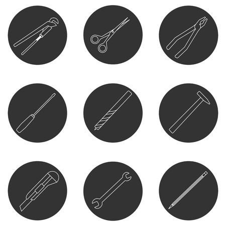 Vector illustration of linear icons in dark circles of my favorite home tools.のイラスト素材