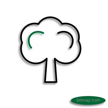 A simple raster line image of a tree casting a shadow, a linear icon for an agricultural farm.の写真素材