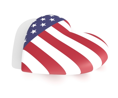 Heart in the colors of the US flag, side view, 3d renderingの写真素材