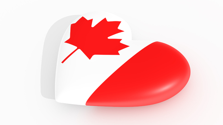 Heart in the colors of Canada flag, on a white background, 3d renderingの写真素材