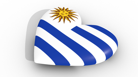 Heart in the colors of Uruguay flag, on a white background, 3d rendering sideの写真素材
