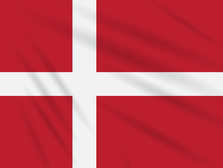 Flag Denmark swaying in wind, realistic vector.のイラスト素材