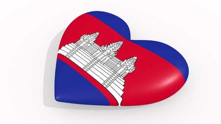 Heart in colors and symbols of Cambodia on white background 3D renderingの写真素材