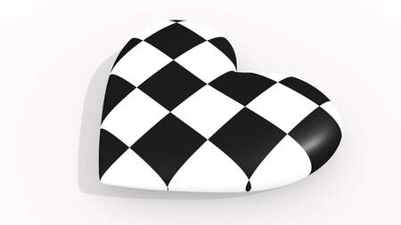 Heart in black and white checkerboard 3D renderingの写真素材
