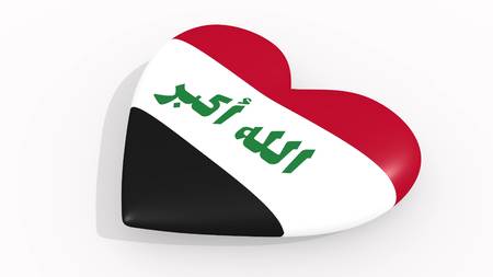 Heart in colors and symbols of Iraq on white background, loop 3D renderingの写真素材