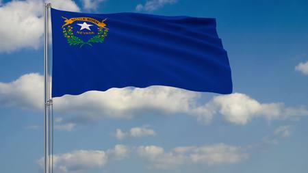 Flag of Nevada - US state fluttering in the wind against a cloudy sky 3d renderingの写真素材