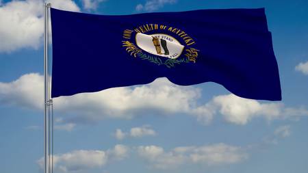 Flag of Kentucky - US state fluttering in the wind against a cloudy sky 3d rendering