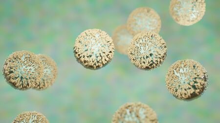 Corvidovirus corvidis-19 new strain moves inside the human body on a blurred background, 3D rendering.の写真素材