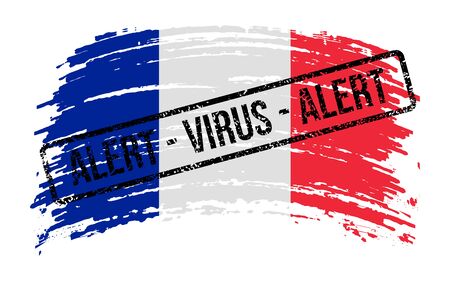 French torn flag with a stamp with the words alert virus, vector imageのイラスト素材