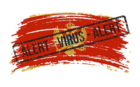 Montenegrin torn flag with a stamp with the words alert virus, vector imageのイラスト素材