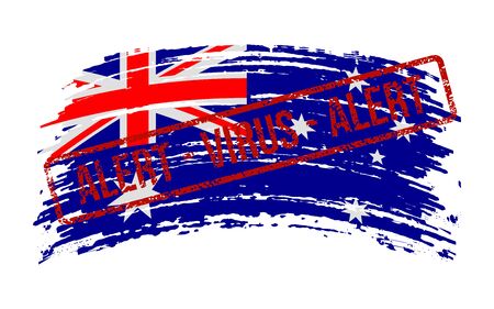 Australian torn flag with a stamp with the words alert virus, vector imageのイラスト素材