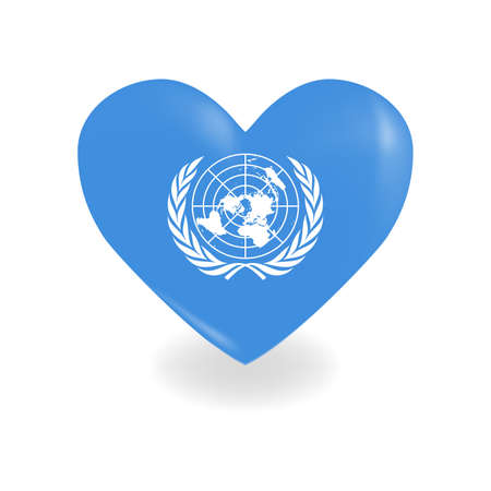 Heart with United Nations flag on a white background casts a shadow, vectorのイラスト素材