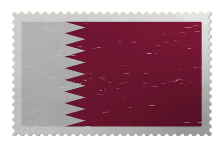 Qatar flag on shabby postage stamp, vectorのイラスト素材