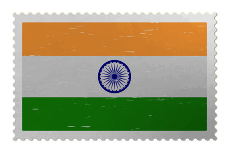 India flag on shabby postage stampのイラスト素材