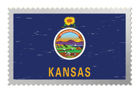 Kansas USA flag on old postage stamp, vectorのイラスト素材