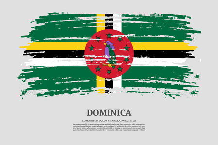 Dominica flag with brush stroke effect and information text poster, vectorのイラスト素材