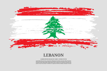 Lebanon flag with brush stroke effect and information text poster, vectorのイラスト素材
