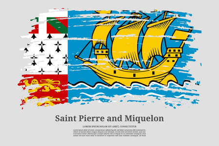 Saint Pierre and Miquelon flag with brush stroke effect and information text poster, vector backgroundのイラスト素材