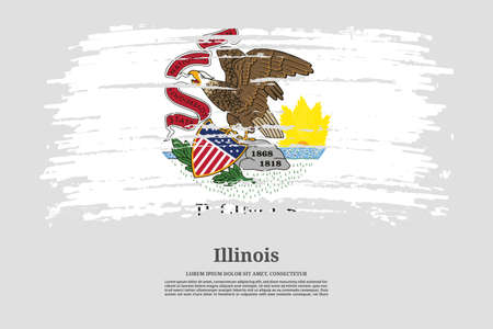 Illinois US flag with brush stroke effect and information text poster, vector backgroundのイラスト素材