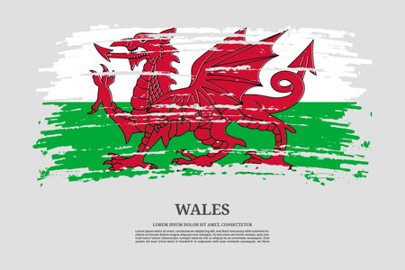 Wales flag with brush stroke effect and information text poster, vector backgroundのイラスト素材