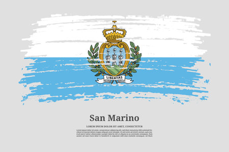 San Marino flag with brush stroke effect and information text poster, vector backgroundのイラスト素材