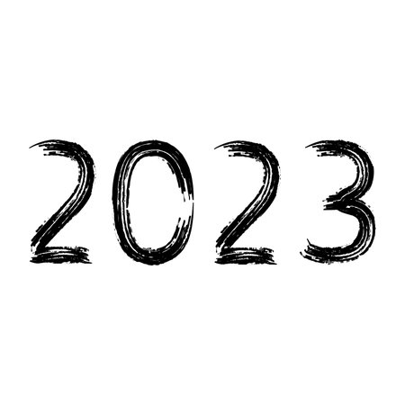 Year 2023 figures black brush drawing, vector image