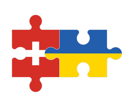 Connected puzzle of flags of Switzerland and Ukraine, vectorのイラスト素材