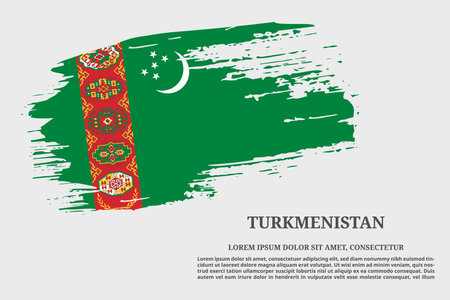 Turkmenistan flag grunge brush and text poster, vectorのイラスト素材