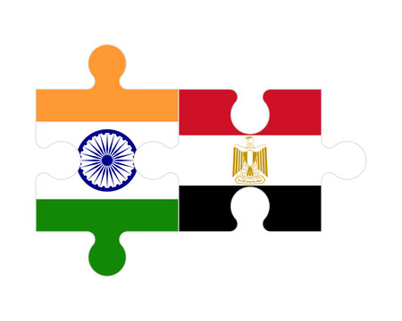 Connected puzzle of flags of India and Egypt, vectorのイラスト素材