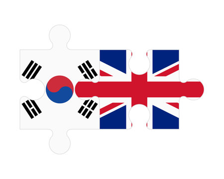Connected puzzle of flags of South Korea and United Kingdom, vectorのイラスト素材
