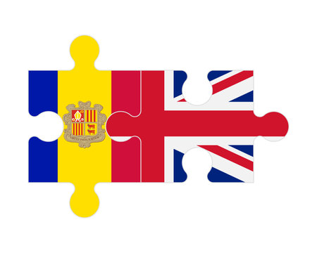 Connected puzzle of flags of Andorra and United Kingdom, vectorのイラスト素材
