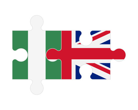 Connected puzzle of flags of Nigeria and United Kingdom, vectorのイラスト素材