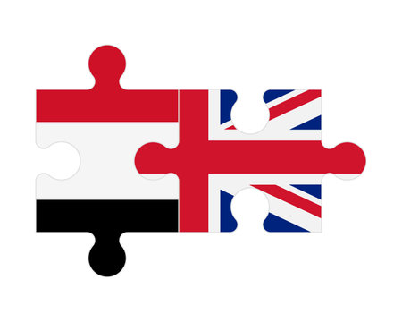 Connected puzzle of flags of Yemen and United Kingdom, vectorのイラスト素材