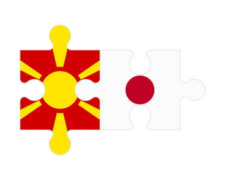 Connected puzzle of flags of Northern Macedonia and Japan, vectorのイラスト素材