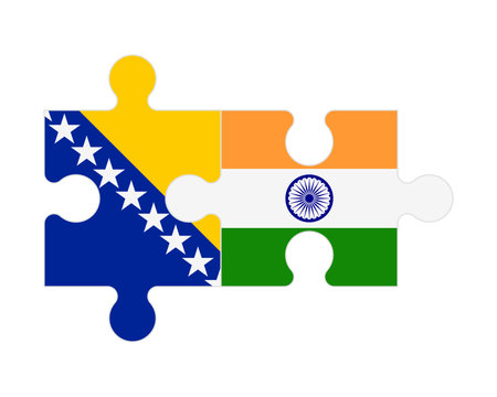 Connected puzzle of flags of Bosnia and Herzegovina and India, vectorのイラスト素材