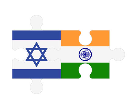 Connected puzzle of flags of Israel and India, vectorのイラスト素材