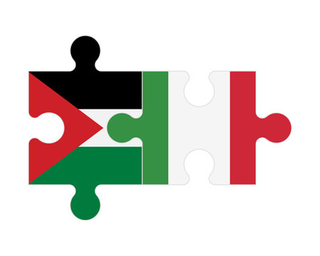 Connected puzzle of flags of Palestine and Italy, vectorのイラスト素材
