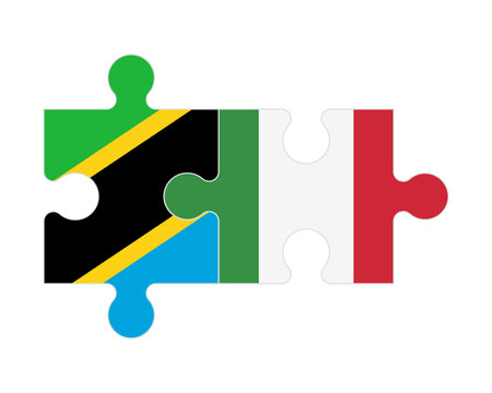 Connected puzzle of flags of Tanzania and Italy, vectorのイラスト素材