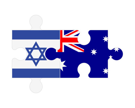Connected puzzle of flags of Israel and Australia, vectorのイラスト素材