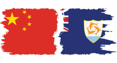Anguilla and China grunge flags connection, vectorのイラスト素材
